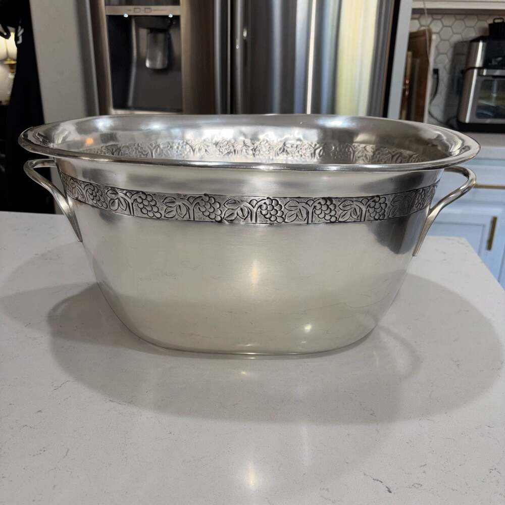 Large Pottery Barn Grapevine Design Pewter Ice Bucket Wine /ChampagneCooler